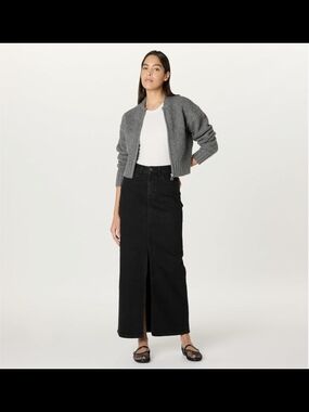 NWT The Drop Black Denim Maxi Skirt Size M Front Slit